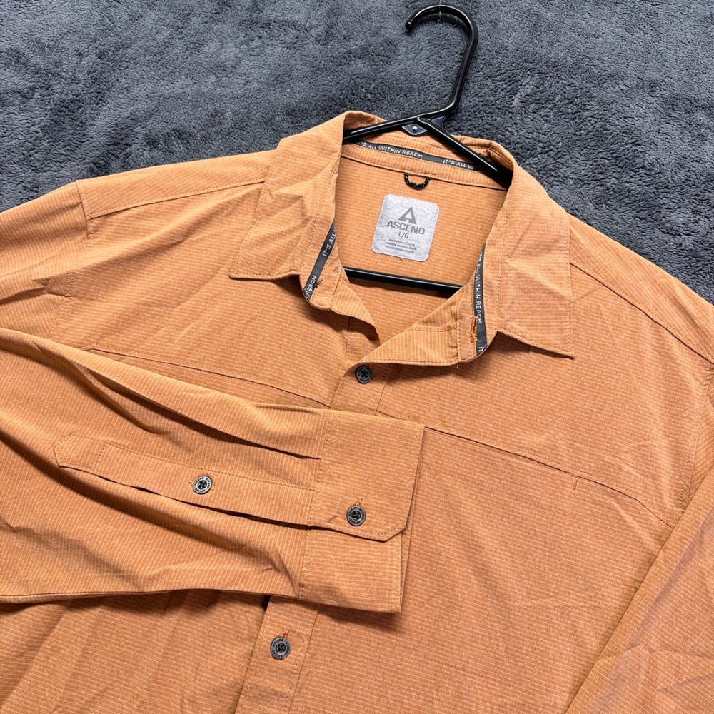 Ascend Button Up Shirt Mens Large Long Sleeve Stretch Performance Outdoor Hiking